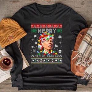 Funny Joe Biden Christmas Santa Hat Merry 4th Of Easter Xmas Longsleeve Tee