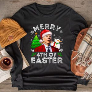 Funny Joe Biden Christmas Santa Hat Merry 4th Of Easter Xmas Longsleeve Tee