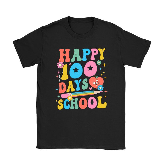 Groovy Teacher Student 100th Day Of School Happy 100 Days T-Shirt