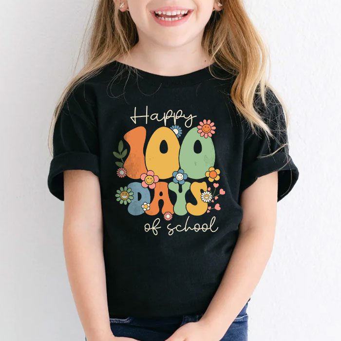 Happy-100-Days-Of-School-Retro-Groovy-Teacher-Student-Kids-T-Shirt-2 Happy 100 Days Of School Retro Groovy Teacher Student Kids T Shirt 2