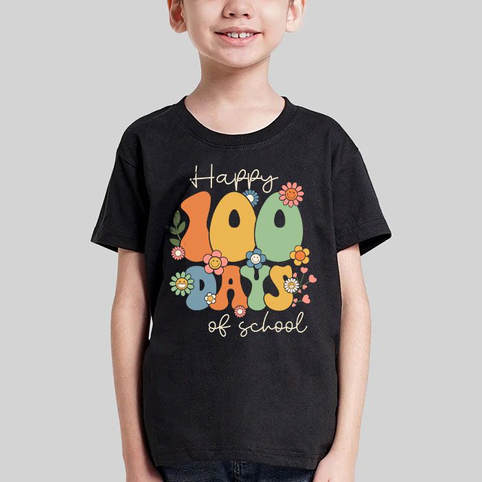 Happy-100-Days-Of-School-Retro-Groovy-Teacher-Student-Kids-T-Shirt-3 Happy 100 Days Of School Retro Groovy Teacher Student Kids T Shirt 3