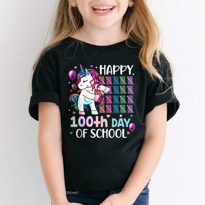 Happy 100th Day Of School Funny Unicorn Student Kids Girls T Shirt 1 2