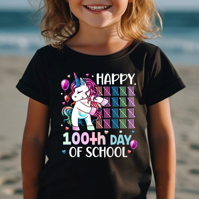 Happy 100th Day Of School Funny Unicorn Student Kids Girls T Shirt 2 2