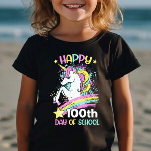 Happy 100th Day Of School Funny Unicorn Student Kids Girls T Shirt 2 3