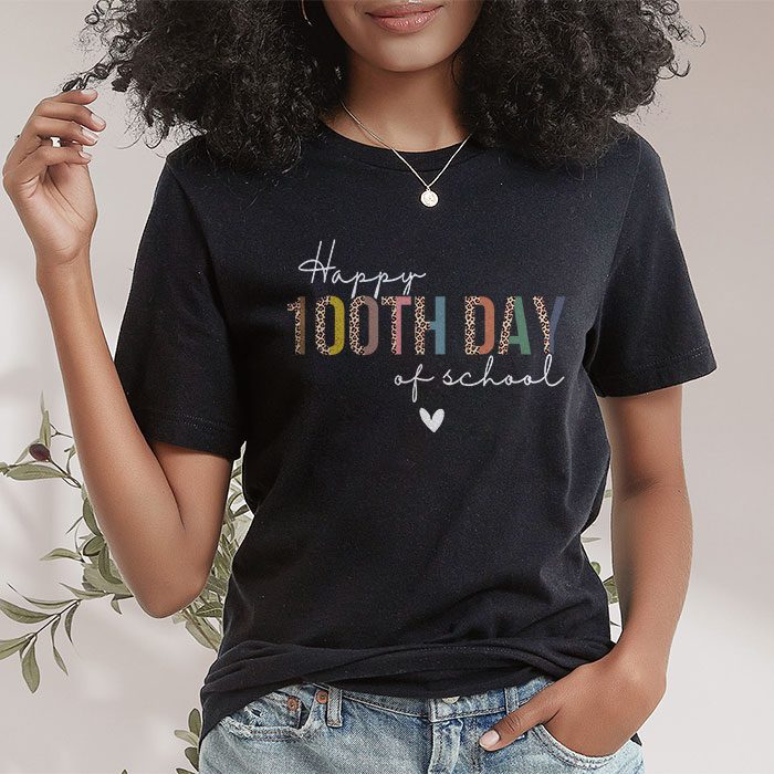Happy 100th Day Of School Leopard print teacher student T Shirt 1 2