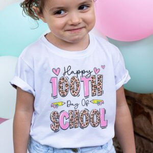 Happy 100th Day Of School Leopard print teacher student T Shirt 2 3