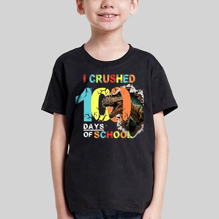 I Crushed 100 Days of School Dinosaur Monster Truck Gift Boy T Shirt 3