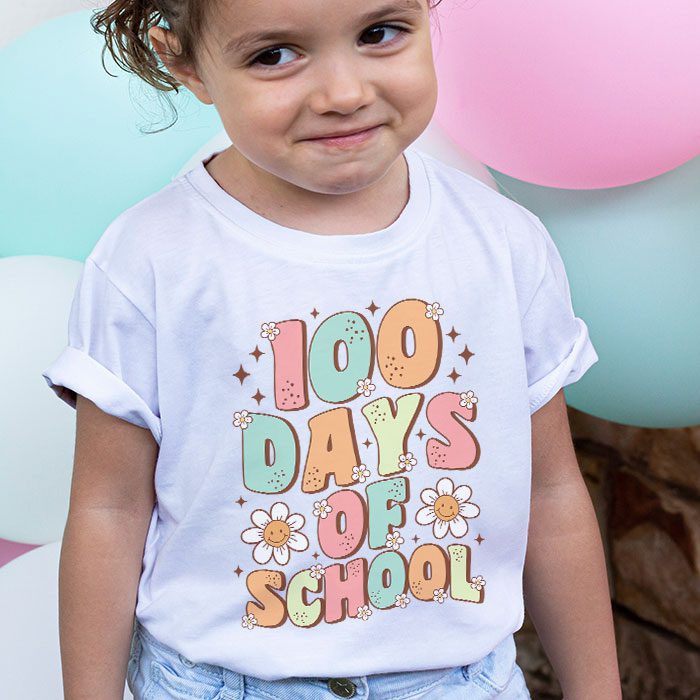Retro Groovy 100 Days Happy 100th Day Of School Teacher Kids T Shirt 2 3
