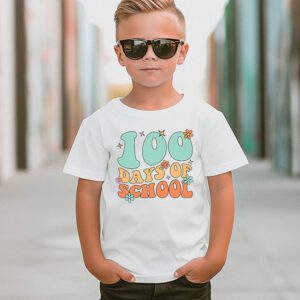 Retro Groovy 100 Days Happy 100th Day Of School Teacher Kids T Shirt 3 4