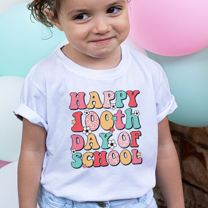 Retro Groovy Happy 100 Days Of School Teacher And Student T Shirt 1