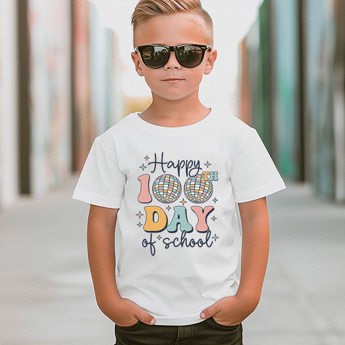 Retro Groovy Happy 100 Days Of School Teacher And Student T Shirt 2 3