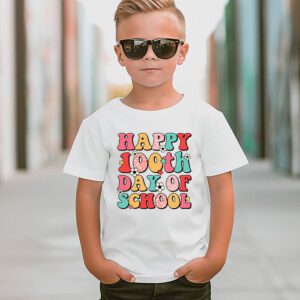 Retro Groovy Happy 100 Days Of School Teacher And Student T Shirt 2