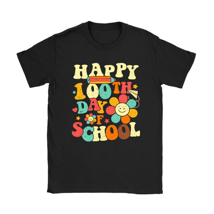Retro Groovy Happy 100 Days Of School Teacher And Student T-Shirt