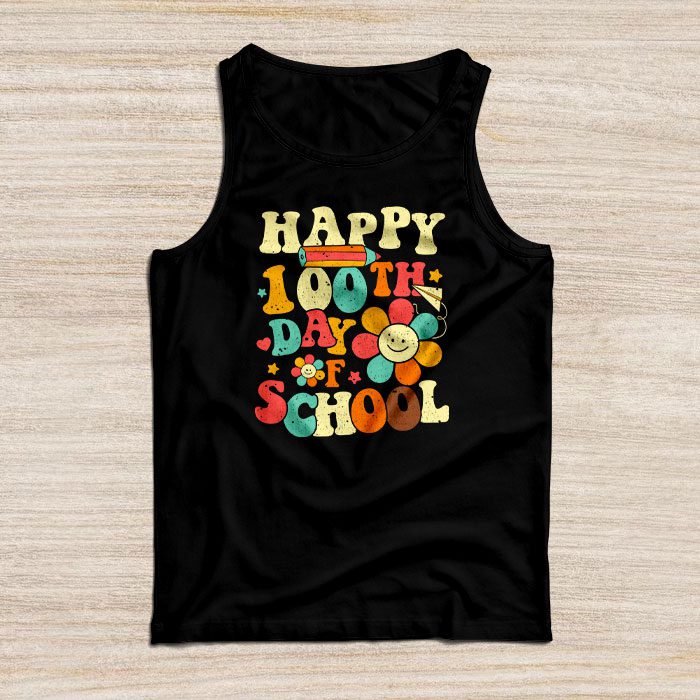Retro Groovy Happy 100 Days Of School Teacher And Student Tank Top
