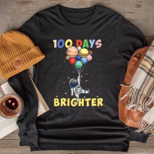 100 Days Brighter 100th Day of School Astronaut Space Longsleeve Tee