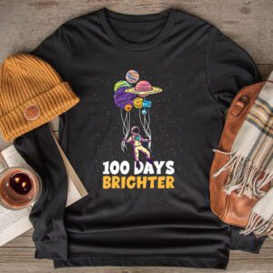 100 Days Brighter 100th Day of School Astronaut Space Longsleeve Tee