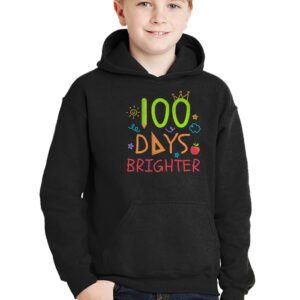 100 Days Brighter Happy 100 Days Of School Teachers Kids Hoodie 2 5