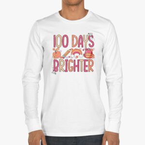 100 Days Brighter Happy 100 Days Of School Teachers Kids Longsleeve Tee 3 3