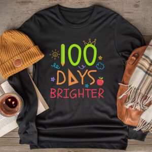 100 Days Brighter Happy 100 Days Of School Teachers Kids Longsleeve Tee