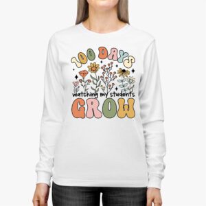 100 Days Growing Boho Flowers Teacher 100th Day of School Longsleeve Tee 2 1