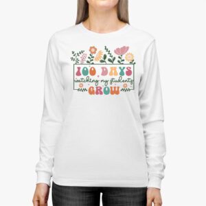 100 Days Growing Boho Flowers Teacher 100th Day of School Longsleeve Tee 2