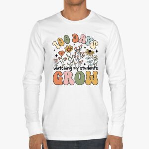 100 Days Growing Boho Flowers Teacher 100th Day of School Longsleeve Tee 3 1