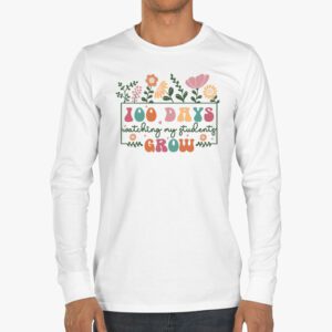 100 Days Growing Boho Flowers Teacher 100th Day of School Longsleeve Tee 3