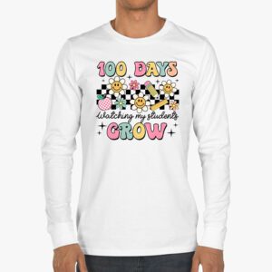 100 Days Growing Boho Flowers Teacher 100th Day of School Longsleeve Tee 3 4