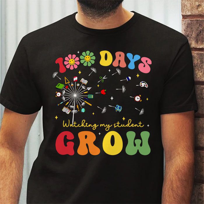 100 Days Growing Boho Flowers Teacher 100th Day of School T Shirt 2 2