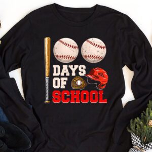 100 Days Of School Baseball 100th Day Kids Boys Longsleeve Tee 1