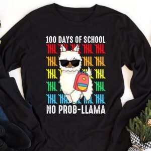 100 Days Of School No Prob llama Llama Teacher And Student Longsleeve Tee 1 1