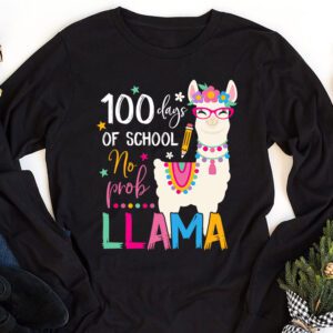 100 Days Of School No Prob llama Llama Teacher And Student Longsleeve Tee 1 2