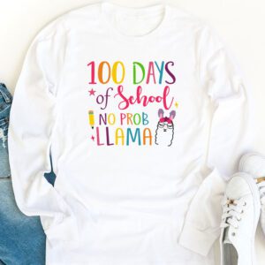 100 Days Of School No Prob llama Llama Teacher And Student Longsleeve Tee 1 3