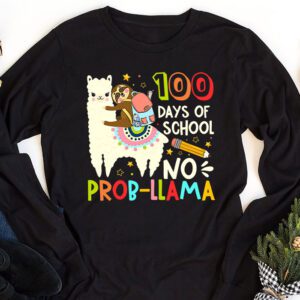 100 Days Of School No Prob llama Llama Teacher And Student Longsleeve Tee 1