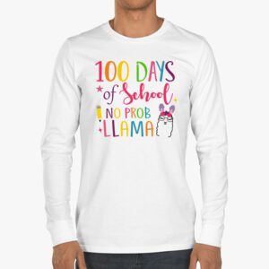 100 Days Of School No Prob llama Llama Teacher And Student Longsleeve Tee 3 3