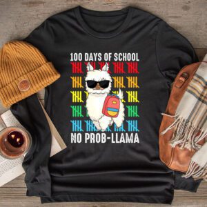 100 Days Of School No Prob-llama Llama Teacher And Student Longsleeve Tee