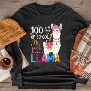 100 Days Of School No Prob-llama Llama Teacher And Student Longsleeve Tee