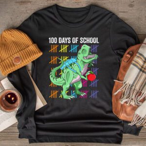 100 Days Of School Trex 100 Days Smarter 100th Day of School Longsleeve Tee