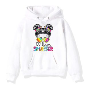 100 Days Smarter Girls Messy Bun Hair 100th Day Of School Hoodie 1 1