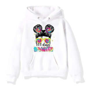 100 Days Smarter Girls Messy Bun Hair 100th Day Of School Hoodie 1 3