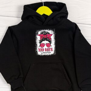 100 Days Smarter Girls Messy Bun Hair 100th Day Of School Hoodie 1 5