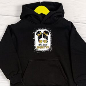 100 Days Smarter Girls Messy Bun Hair 100th Day Of School Hoodie 1 6