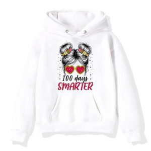 100 Days Smarter Girls Messy Bun Hair 100th Day Of School Hoodie 1 8