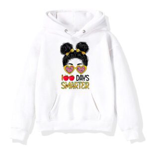 100 Days Smarter Girls Messy Bun Hair 100th Day Of School Hoodie 1 9