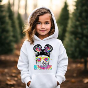 100 Days Smarter Girls Messy Bun Hair 100th Day Of School Hoodie 2 3