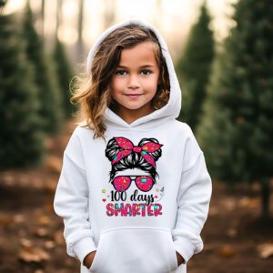 100 Days Smarter Girls Messy Bun Hair 100th Day Of School Hoodie 2 4