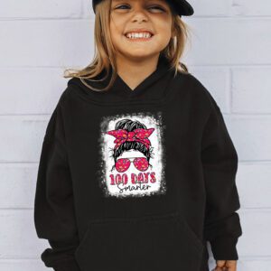 100 Days Smarter Girls Messy Bun Hair 100th Day Of School Hoodie 2 5