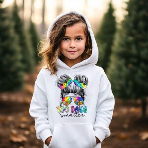 100 Days Smarter Girls Messy Bun Hair 100th Day Of School Hoodie 2 7