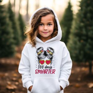 100 Days Smarter Girls Messy Bun Hair 100th Day Of School Hoodie 2 8