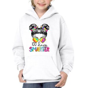 100 Days Smarter Girls Messy Bun Hair 100th Day Of School Hoodie 3 1